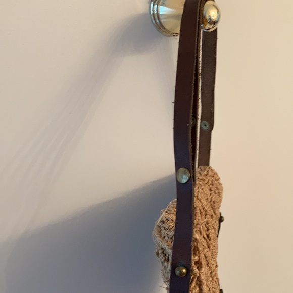 Vintage 70s JOHN ROMAIN Macrame Canvas Leather Shoulder Bag Handbag Flap RARE - Picture 4 of 8